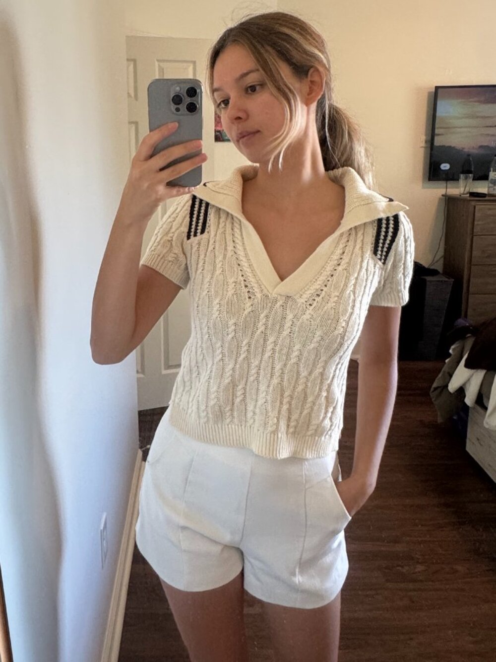Anthropologie Maeve Cable-Knit Polo Sweater Tee (XXS Petite)